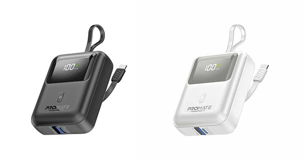 PROMATE POWERPOD-10 10000mAh Compact Power Bank 35W W/Built-in USB-C Cable