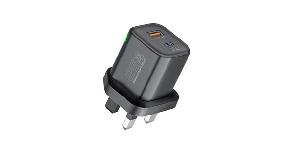 PROMATE PowerPort-25AC.UK Charger 25W Dual Port Ultra Fast