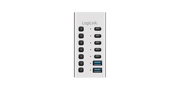 LogiLink UA0447 Hub 3.2 Gen1 7-Ports with Cable/Adapter, USB-A/C, On/Off Switch Aluminium