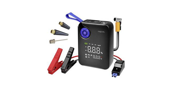 LogiLink PA0358 4-in-1 Jump Starter Powerbank Air Pump Emergency Light 12V/7200mAh
